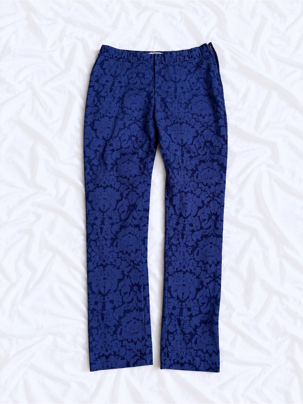 Anthropologie Royal Blue Jacquard Slim Trousers